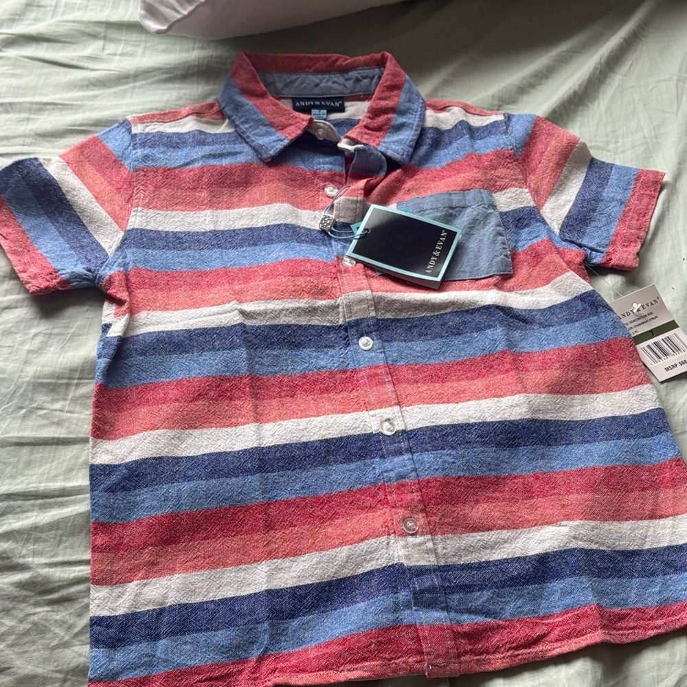 BNWT ANDY AND EVAN Kids Striped Shirt - Red, Blue, White SIZE 7